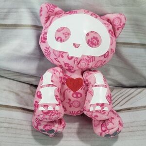 Rare Skelanimals Kit Kat Floral Pattern Plush Stuffed Doll 7 Inch Pink White